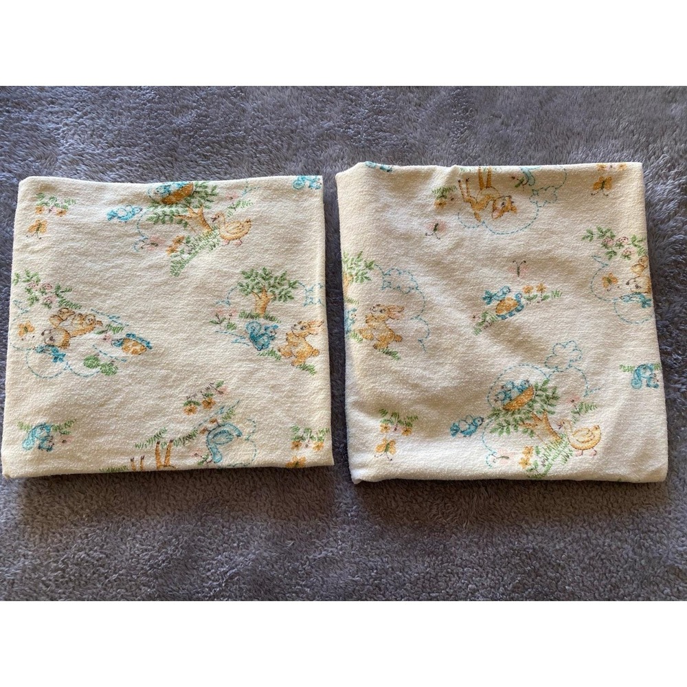 Vintage Dundee Two Baby Receiving Blankets Little Baby Animal Pattern Yellow